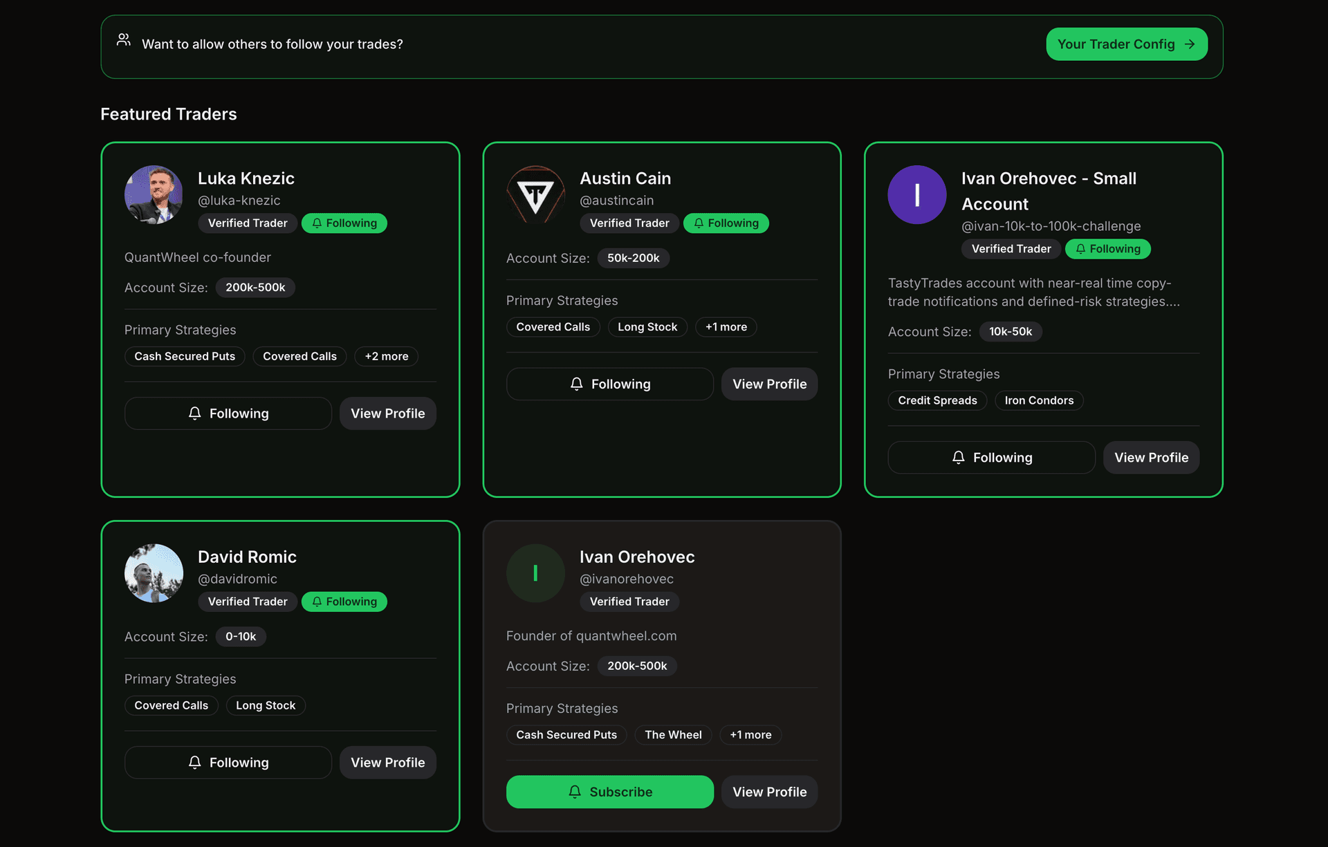 Browse verified traders